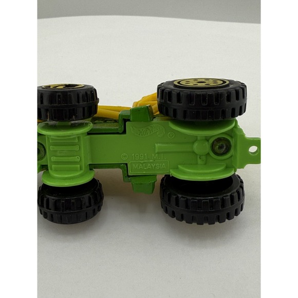Hot Wheels 1991 Green Yellow Front End Loader Construction Tractor Toy Diecast - Picture 4 of 5